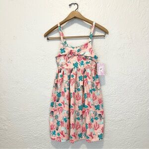Tommy Bahama Dress Peach Pink Sea Dolphins Turtles 10